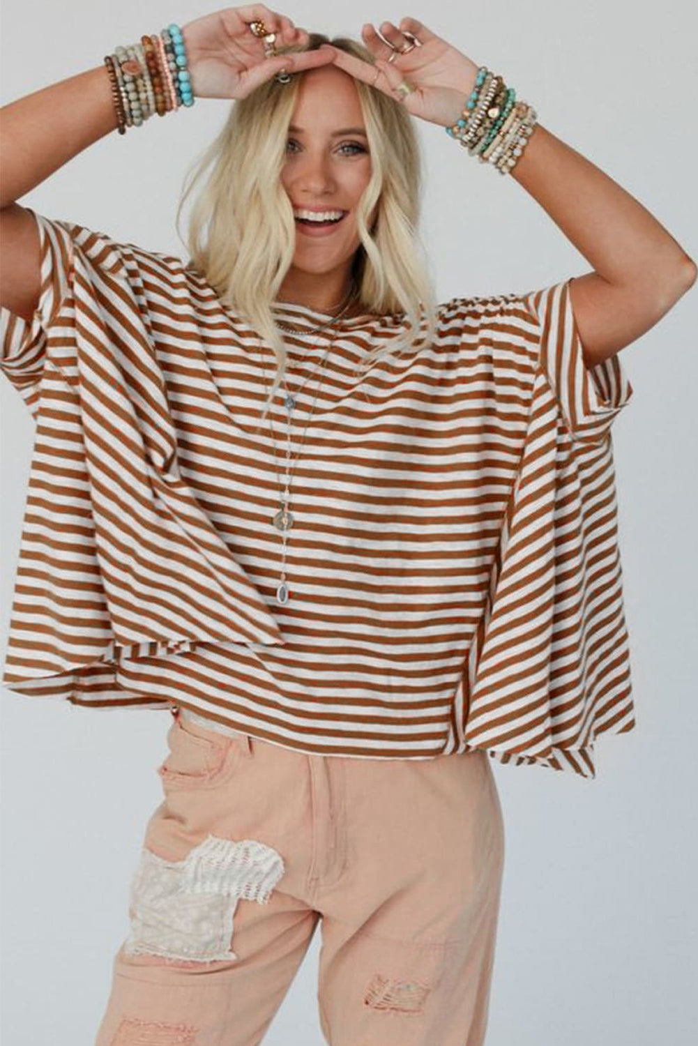 Black Stripe Batwing Sleeve Crewneck Oversized Top