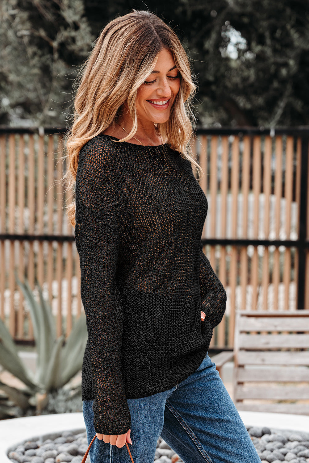 Coral Crochet Hollow-out Jumper Top Sweater