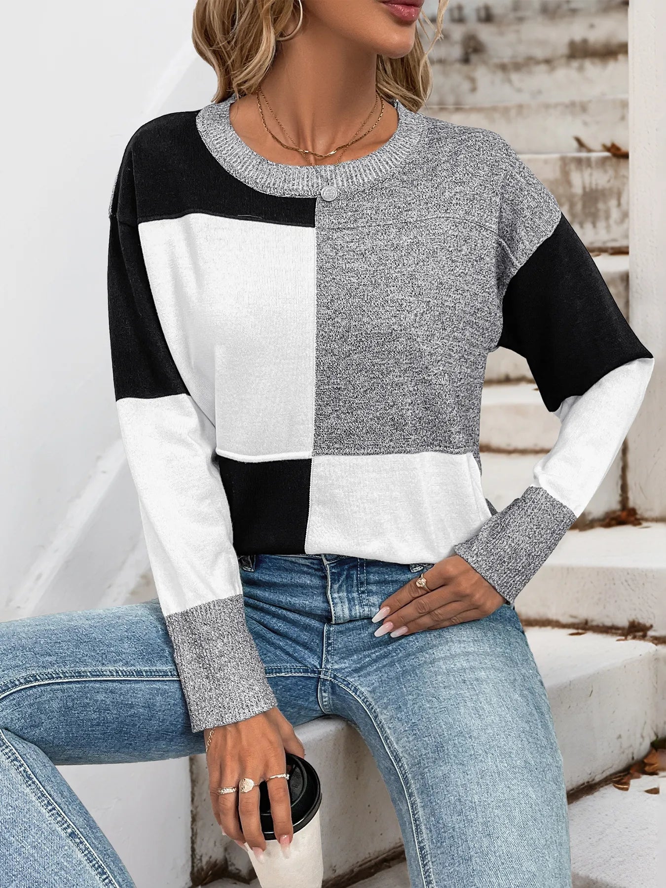 Color Block Knit Long Sleeve Sweater – TealMoon Online Boutique