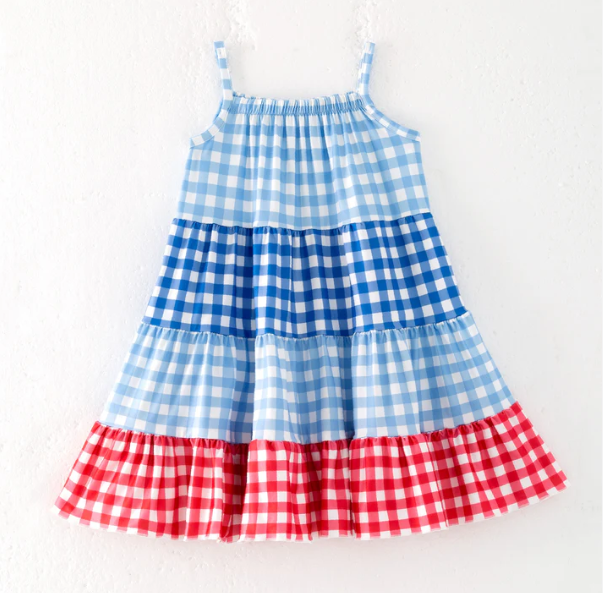 July 4th Red Blue Plaid Patchwork Dress