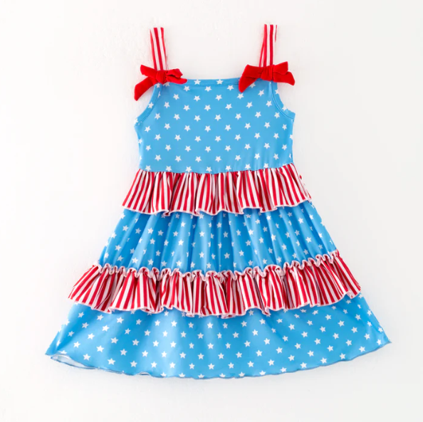4th Of July Blue Dot Red Stripes Patchwork Dress