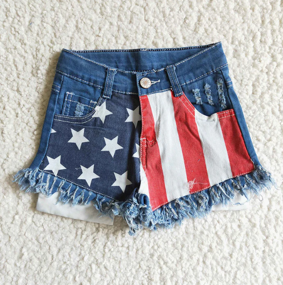 Girls 4th of july summer denim star shorts