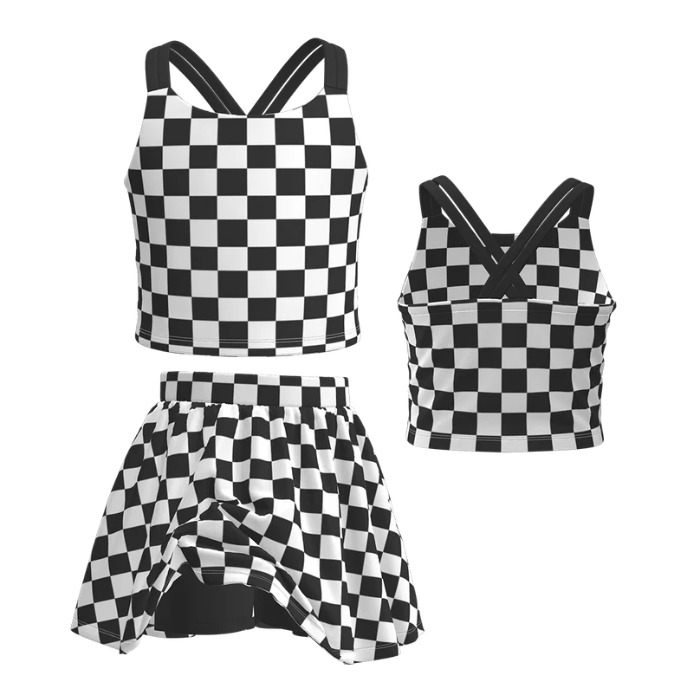Girls Checkered Athletic Skirt Set