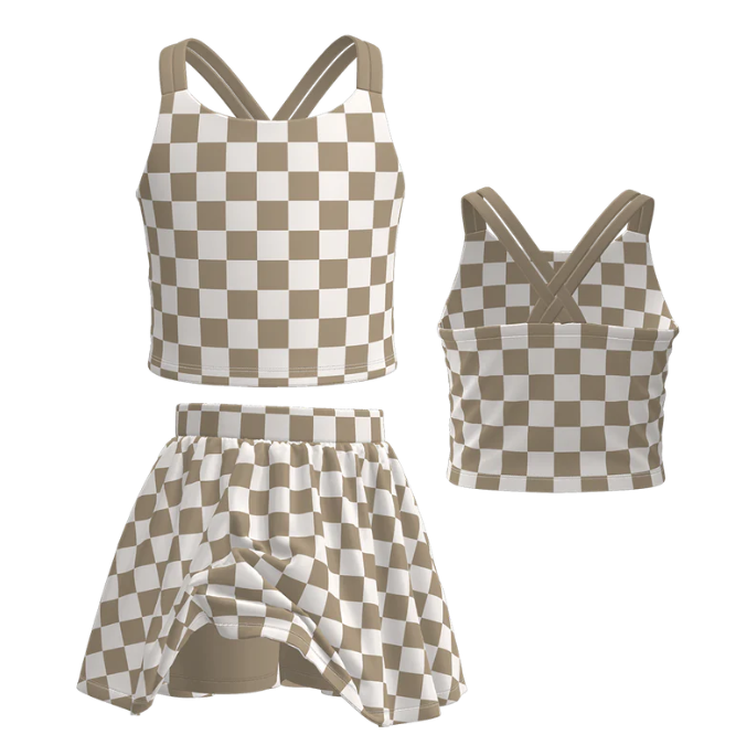 Girls Checkered Athletic Skirt Set