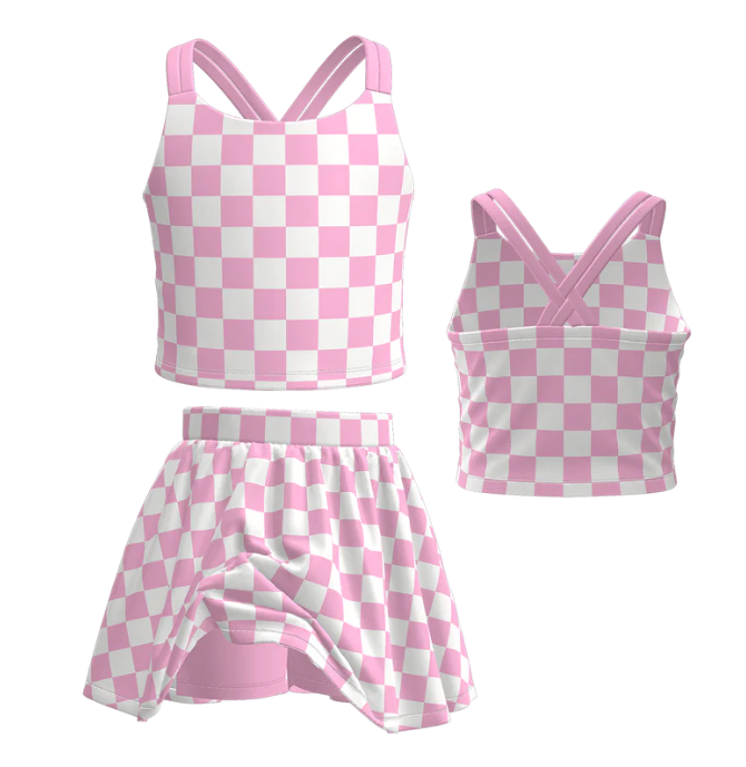 Girls Checkered Athletic Skirt Set