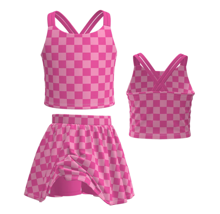 Girls Checkered Athletic Skirt Set