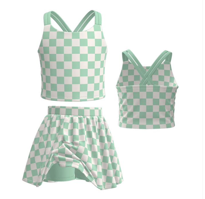 Girls Checkered Athletic Skirt Set