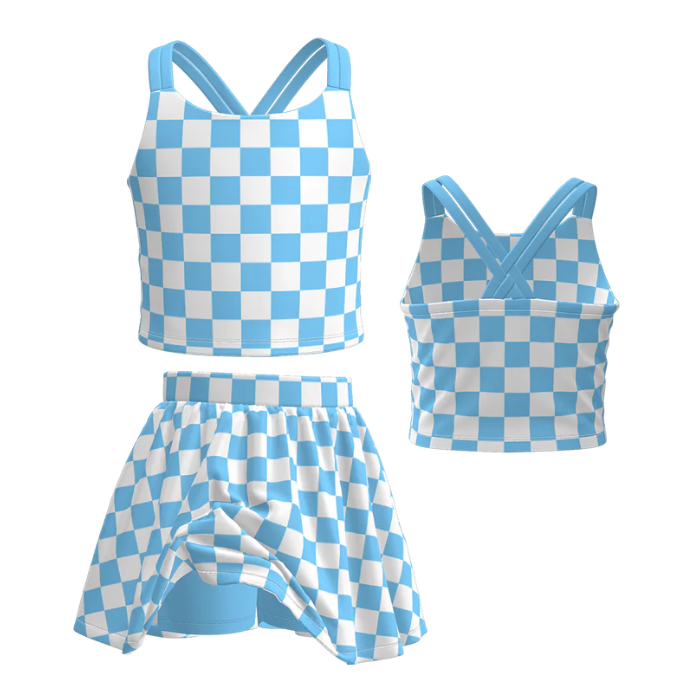 Girls Checkered Athletic Skirt Set