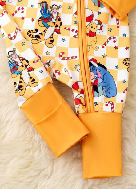 Honey Christmas character printed on checker baby onesie