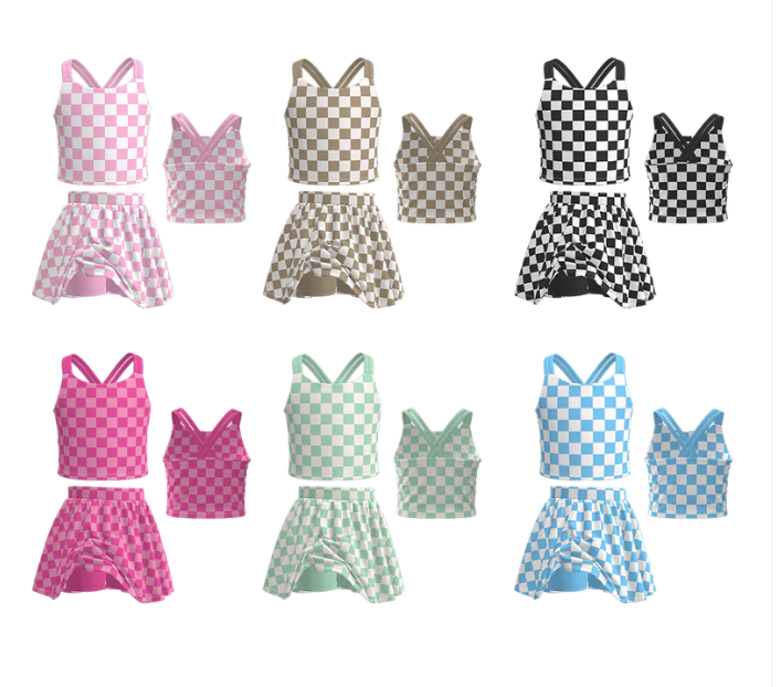 Girls Checkered Athletic Skirt Set