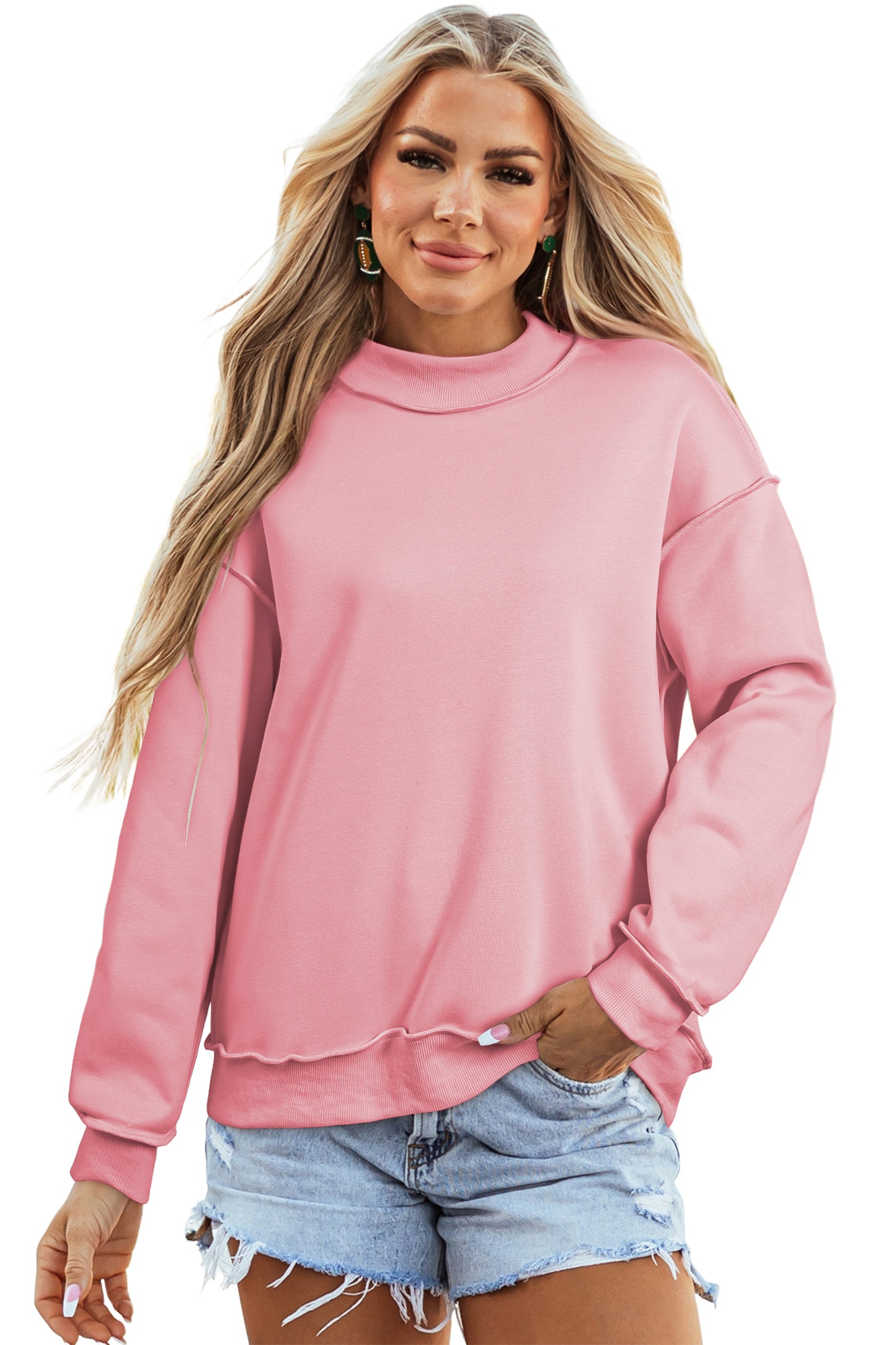 Coffee Oversize Drop Shoulder Reversible Mock Neck Sweatshirt
