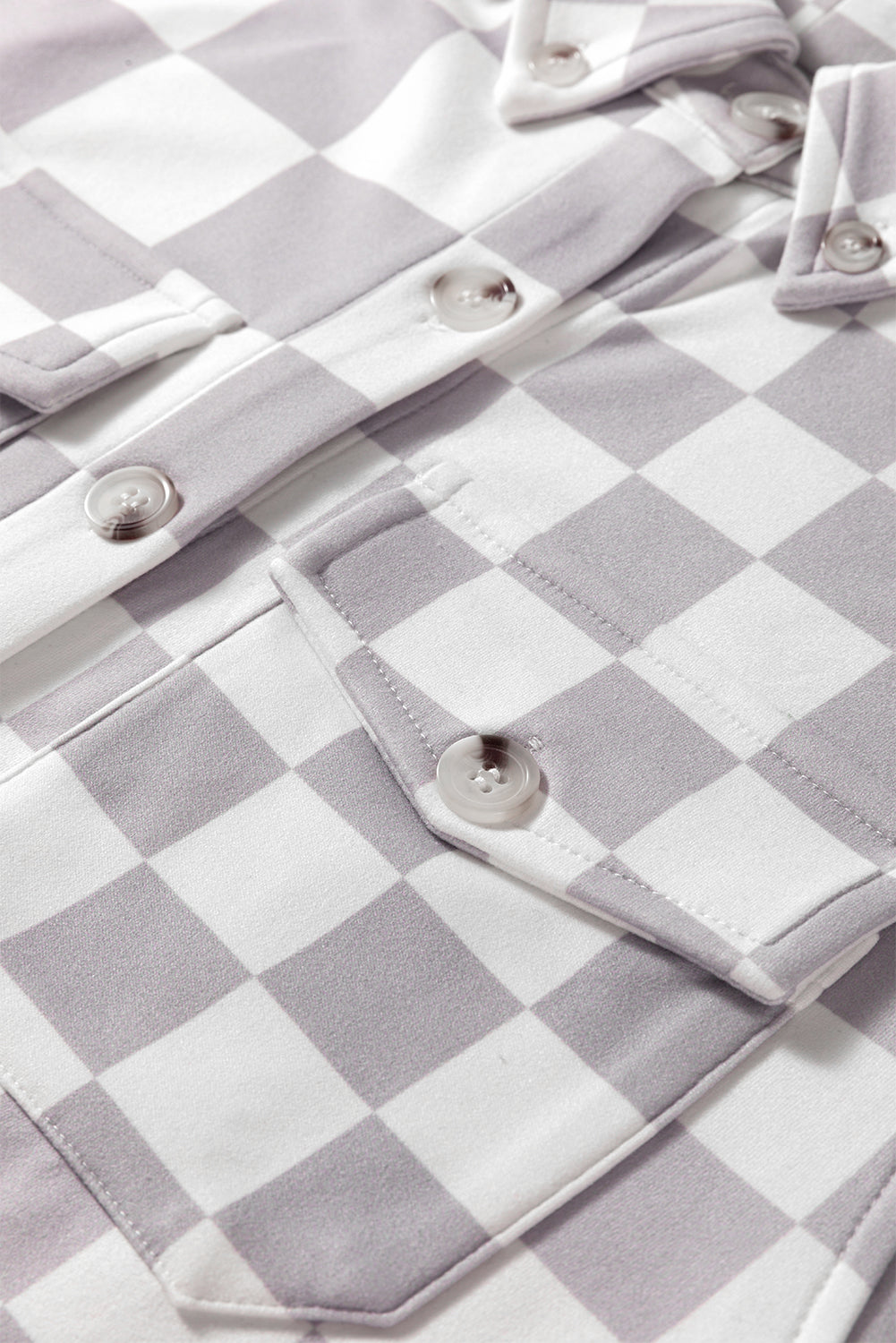 Khaki Checkerboard Flap Pocket Button Front Shacket