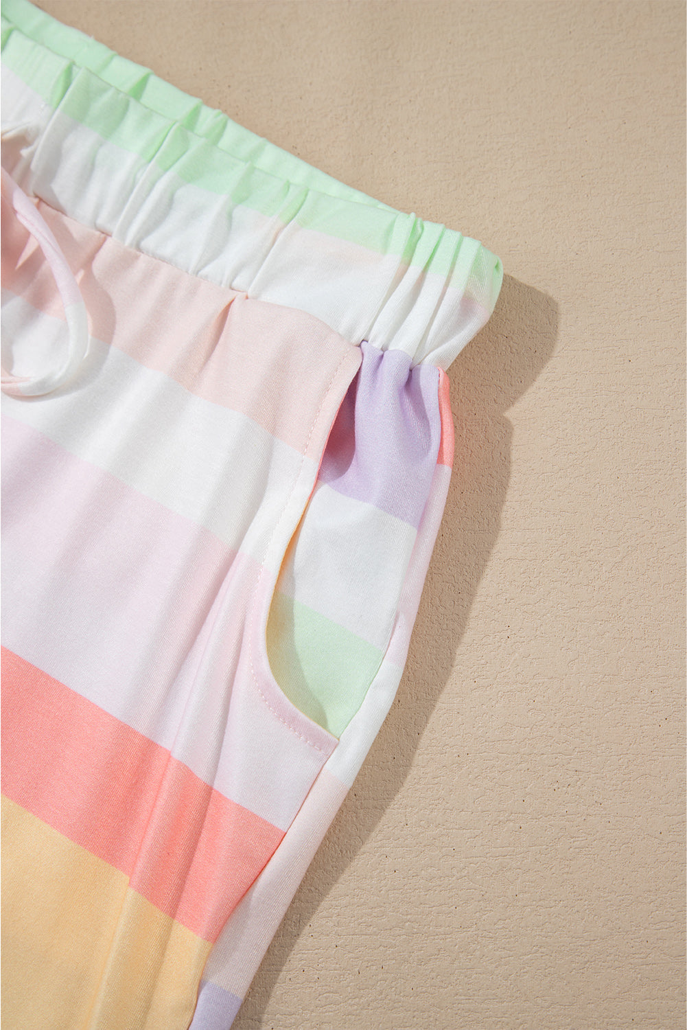 White Rainbow Striped Tee + Shorts Set