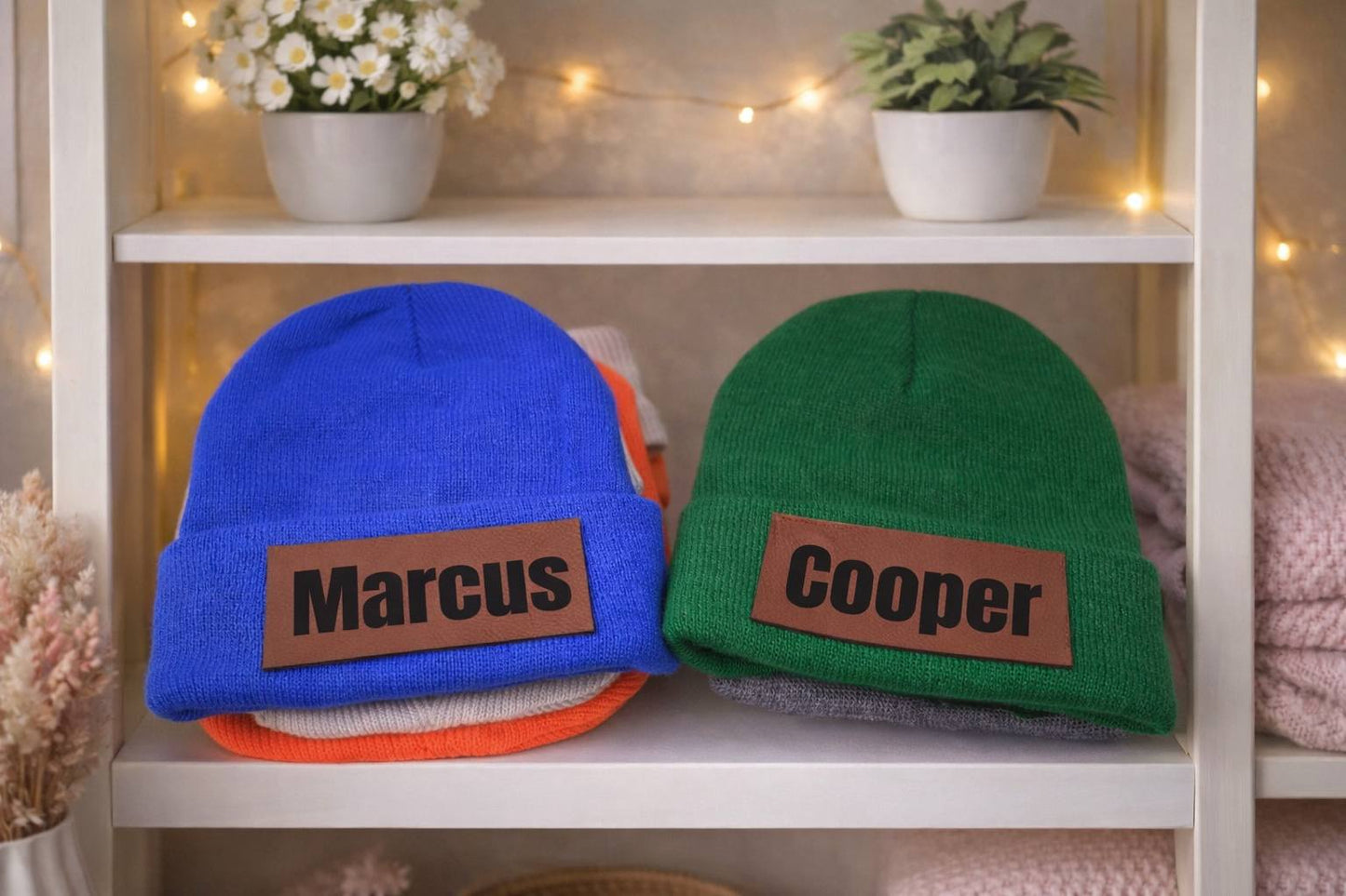 Custom Beanies with Leather Patch