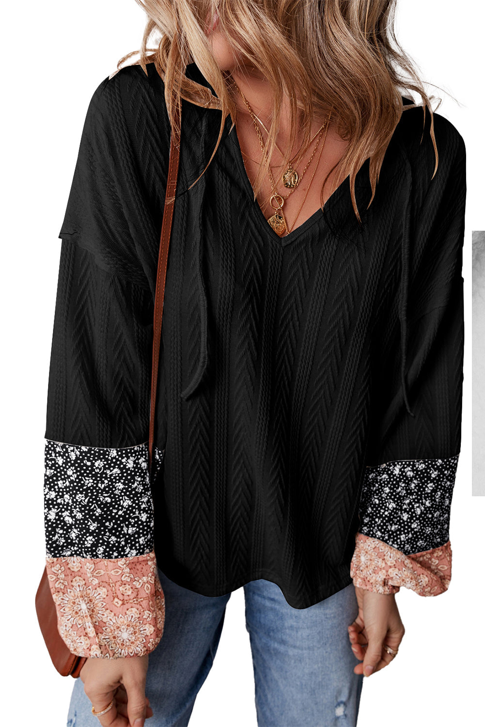 Floral Patchwork V Neck Top