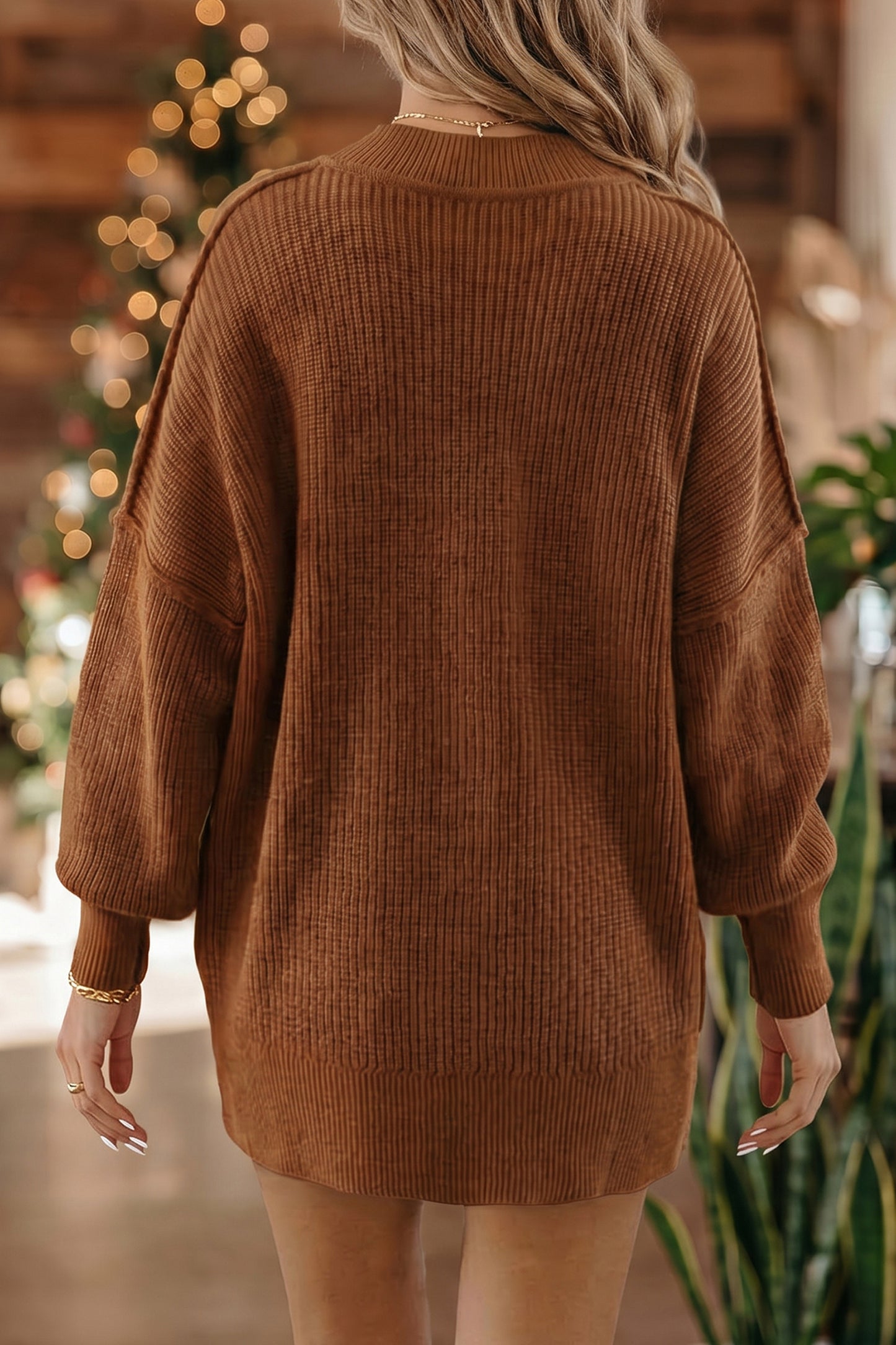 Orchid Bouquet Long Sleeve Ribbed Knit Stand Neck Regular Fit Pullover Sweater