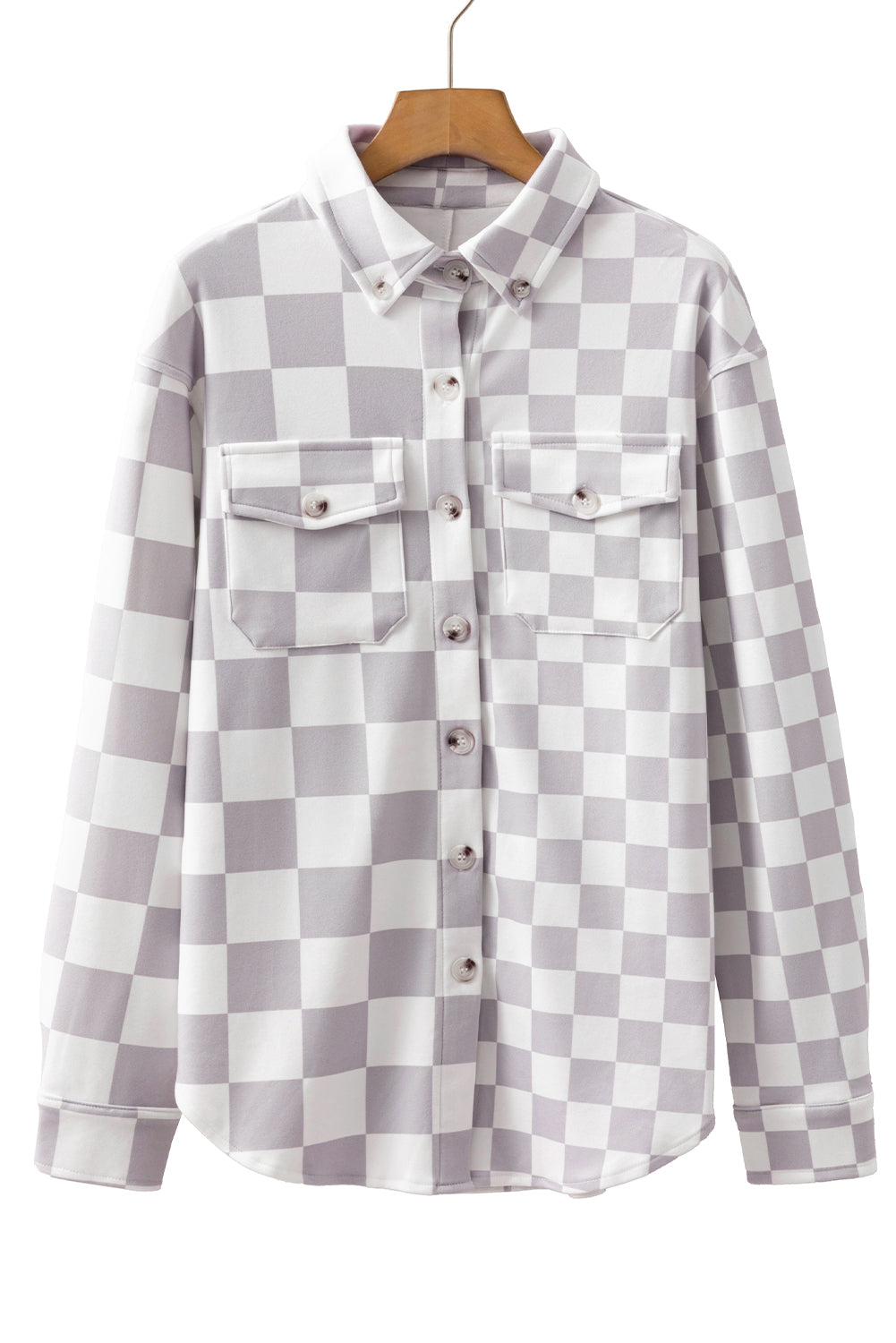 Khaki Checkerboard Flap Pocket Button Front Shacket