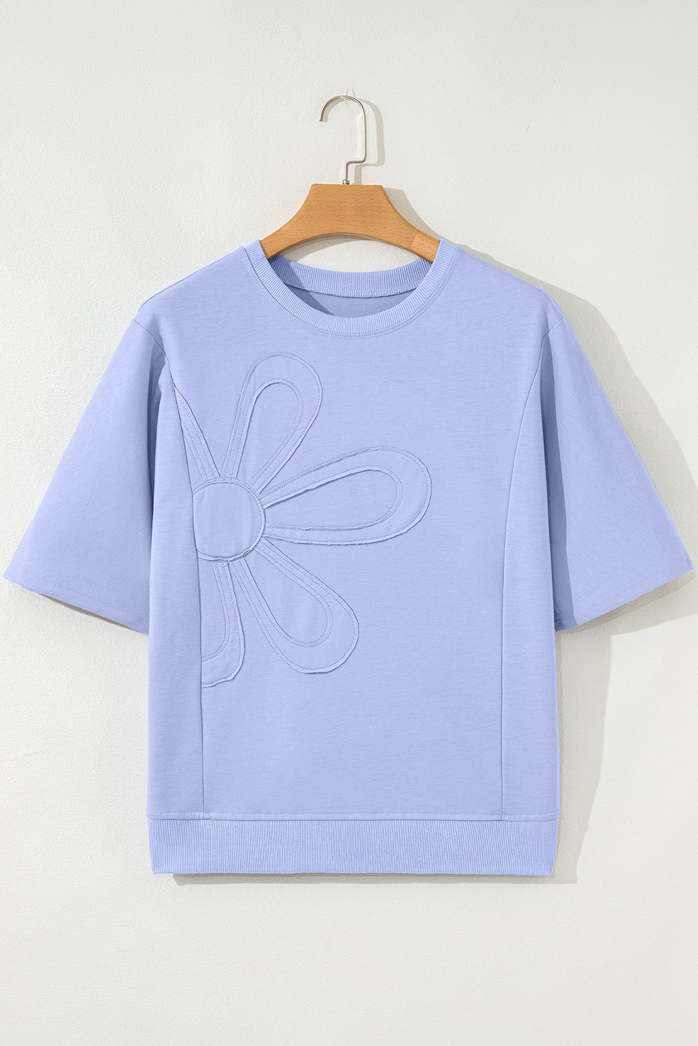 Clearly Aqua Floral Patched Half Sleeve Tunic Top