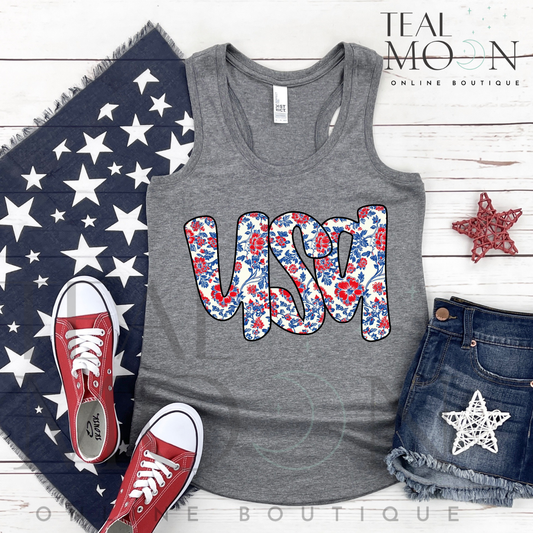 Floral USA Tank