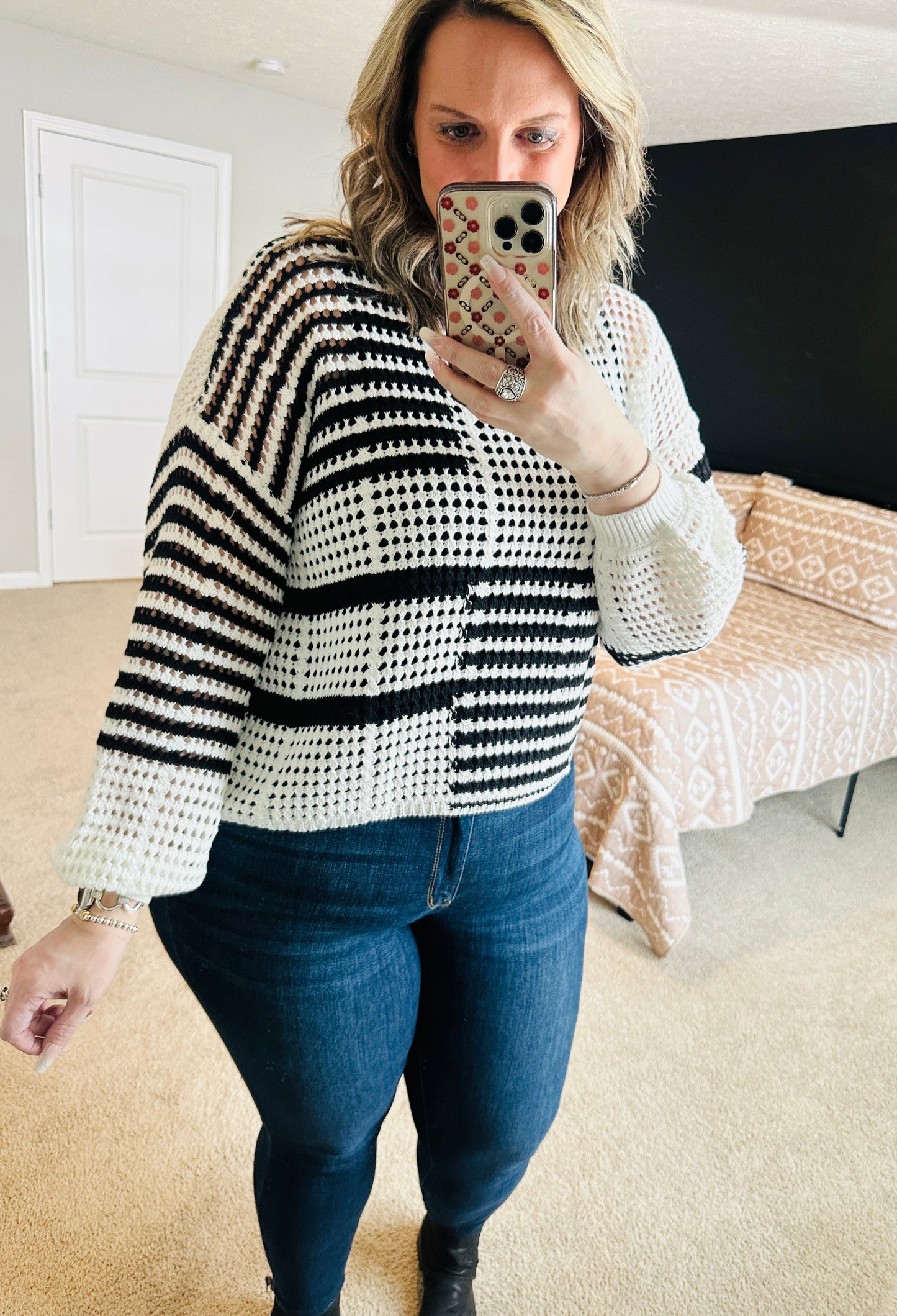 Black and White Stripe Knit Sweater