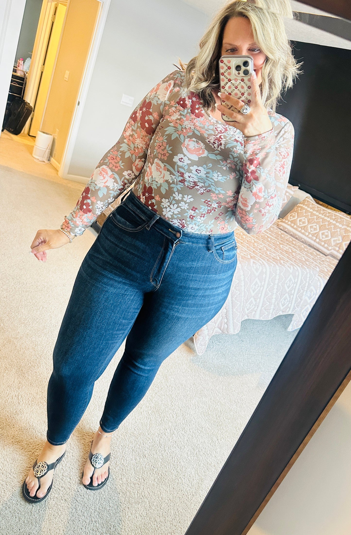 Floral Print Mesh Top