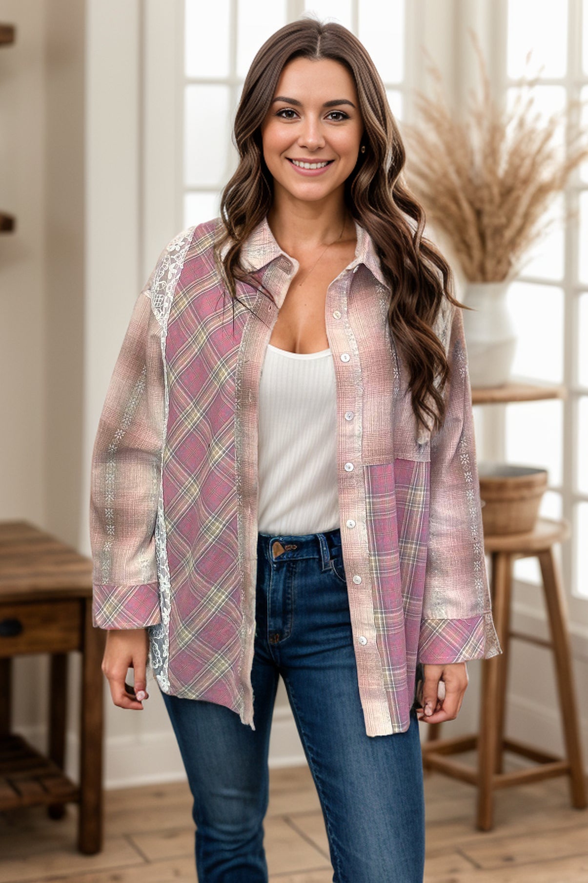 Pink Skies - Plaid Button Down