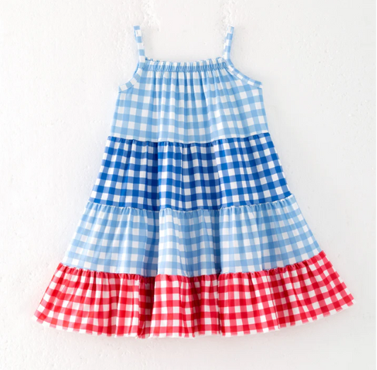 July 4th Red Blue Plaid Patchwork Dress