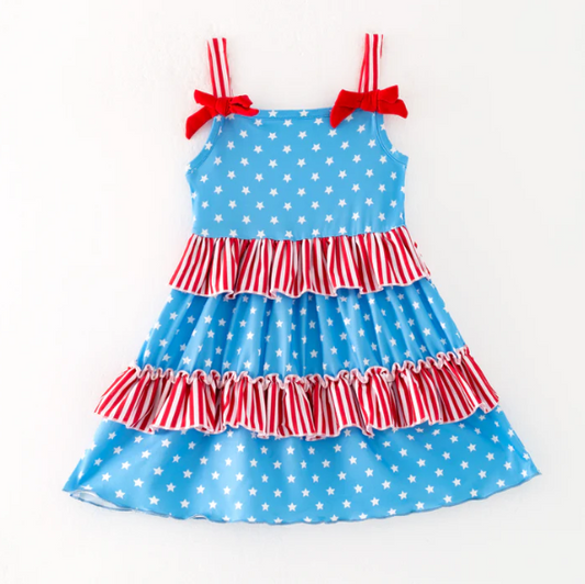4th Of July Blue Dot Red Stripes Patchwork Dress