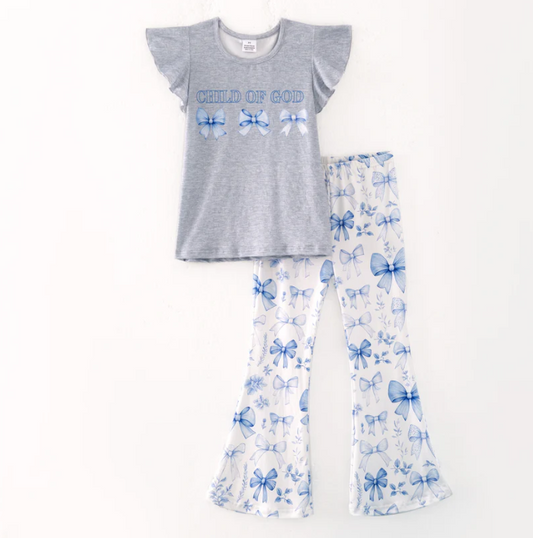 CHILD OF GOD Grey Blue Bow Pant Set