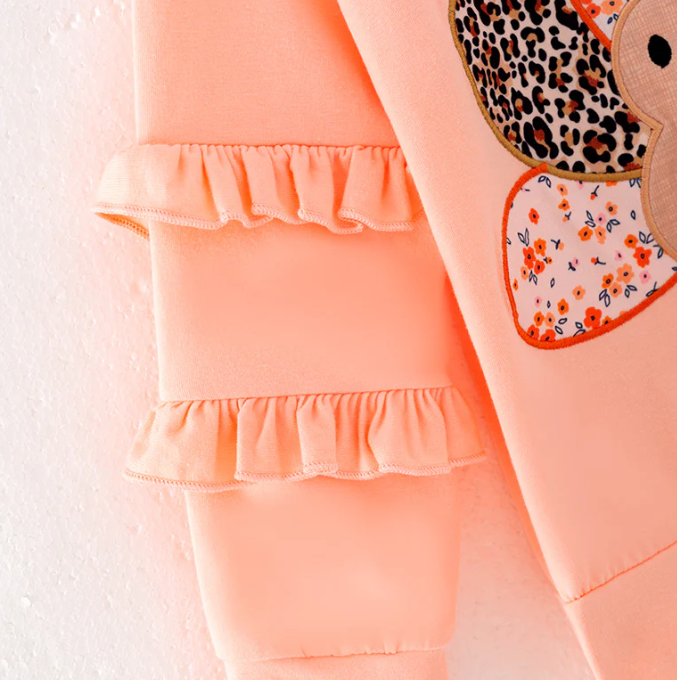 Girls Thanksgiving Turkey Applique Long Sleeves Leopard Pant Set