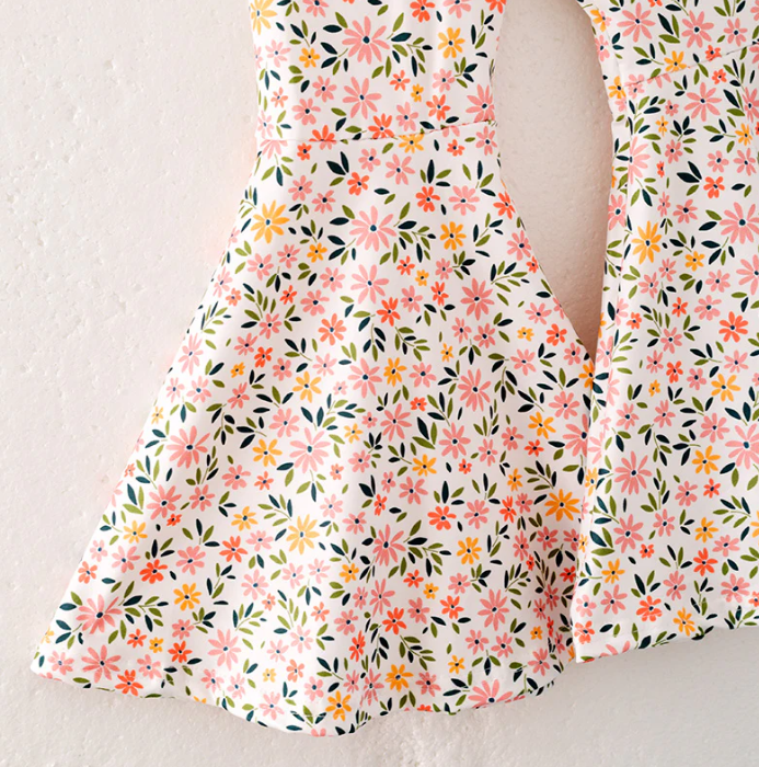 Girls Thankful Grateful Blessed Print Coral Floral Bell Pant Set