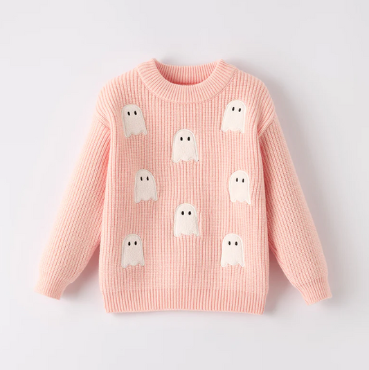 Halloween Ghost Applique Pink Sweater