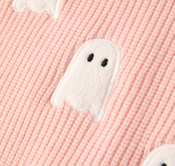 Halloween Ghost Applique Pink Sweater