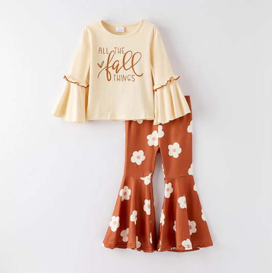 ALL THE FALL THINGS Brown Flower Pant Set