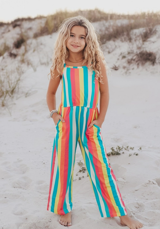 Pre Order - Kids Millie Rainbow Stripe Spring Jumpsuit with Pockets