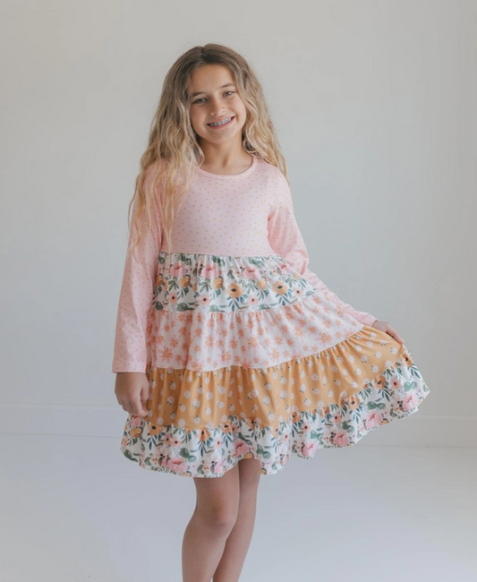 Pre Order: Kids Avery Blush Floral Long Sleeve Fall Twirl Dress