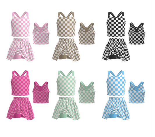 Girls Checkered Athletic Skirt Set