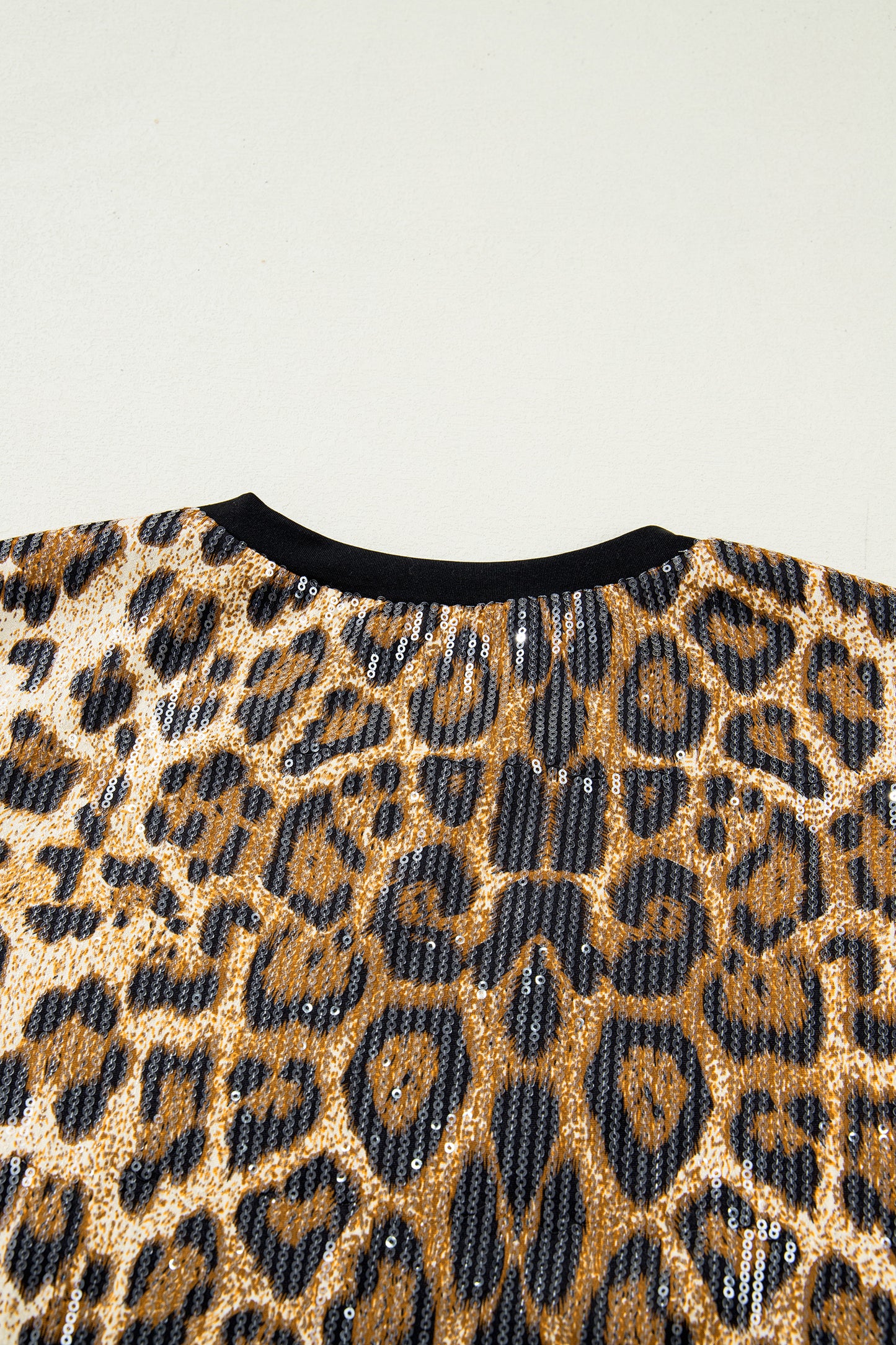 Brown Sequin Leopard Pattern Short Sleeve Top