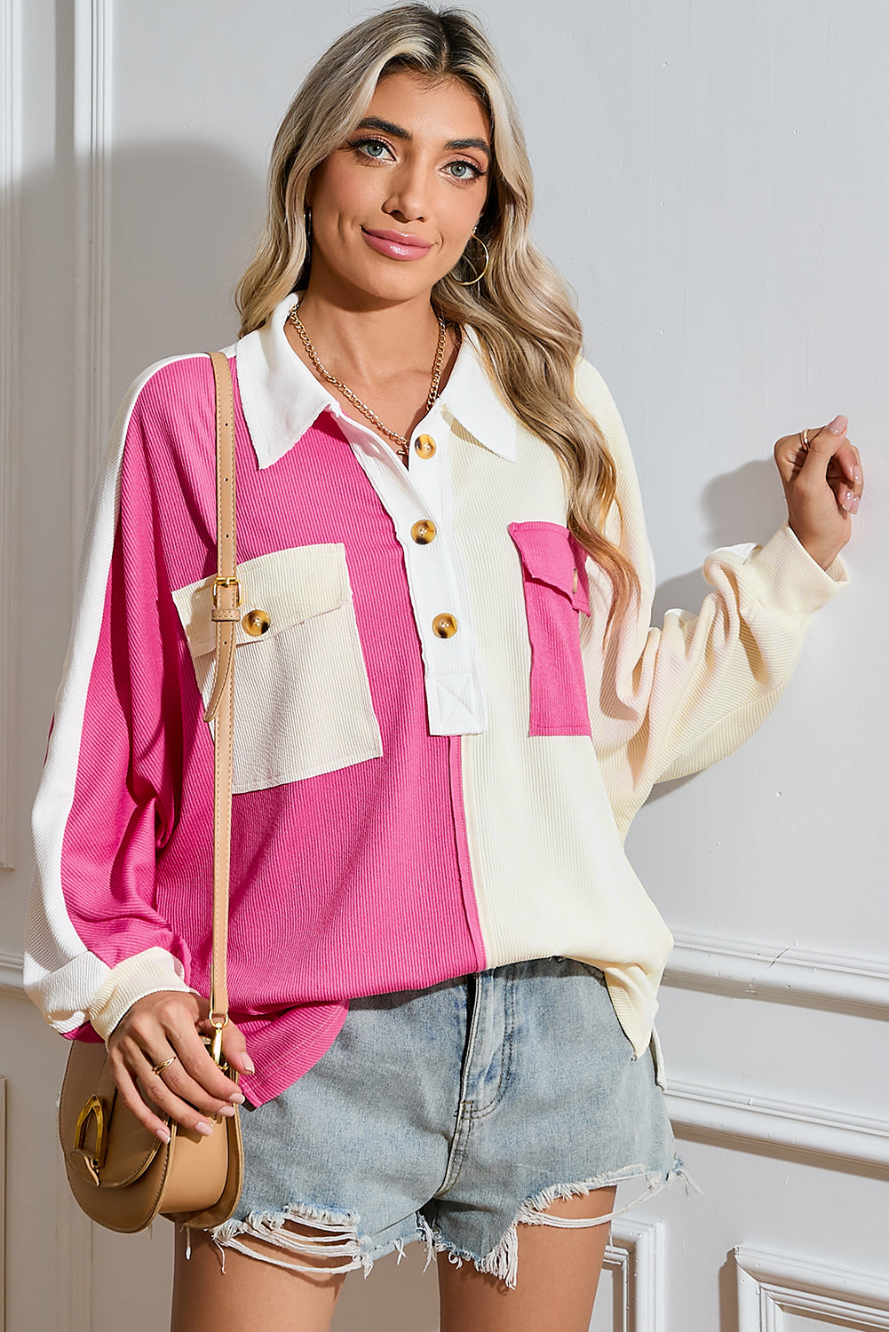 Colorblock Oversized Henley Top